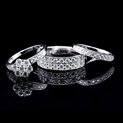 Trio Wedding Set Moissanite Diamond VVS D Color His & Hers 3 Pieces, | PASSES DIAMOND TESTER!!!