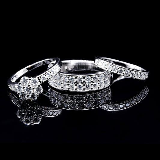 Trio Wedding Set Moissanite Diamond VVS D Color His & Hers 3 Pieces, | PASSES DIAMOND TESTER!!!
