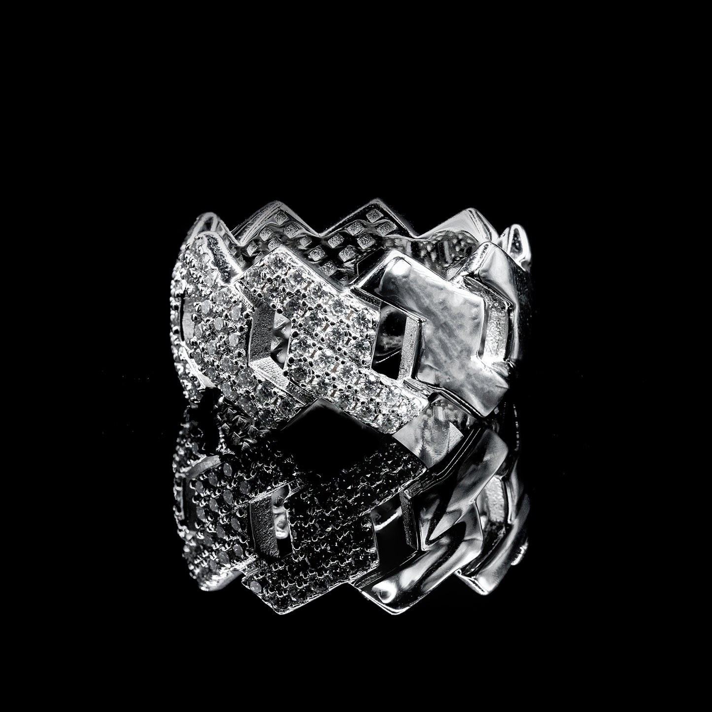 Moissanite Diamond VVS D Color2-Row Cuban Link Ring for Men with Real 925 silver | PASS DIAMOND TESTER!!!