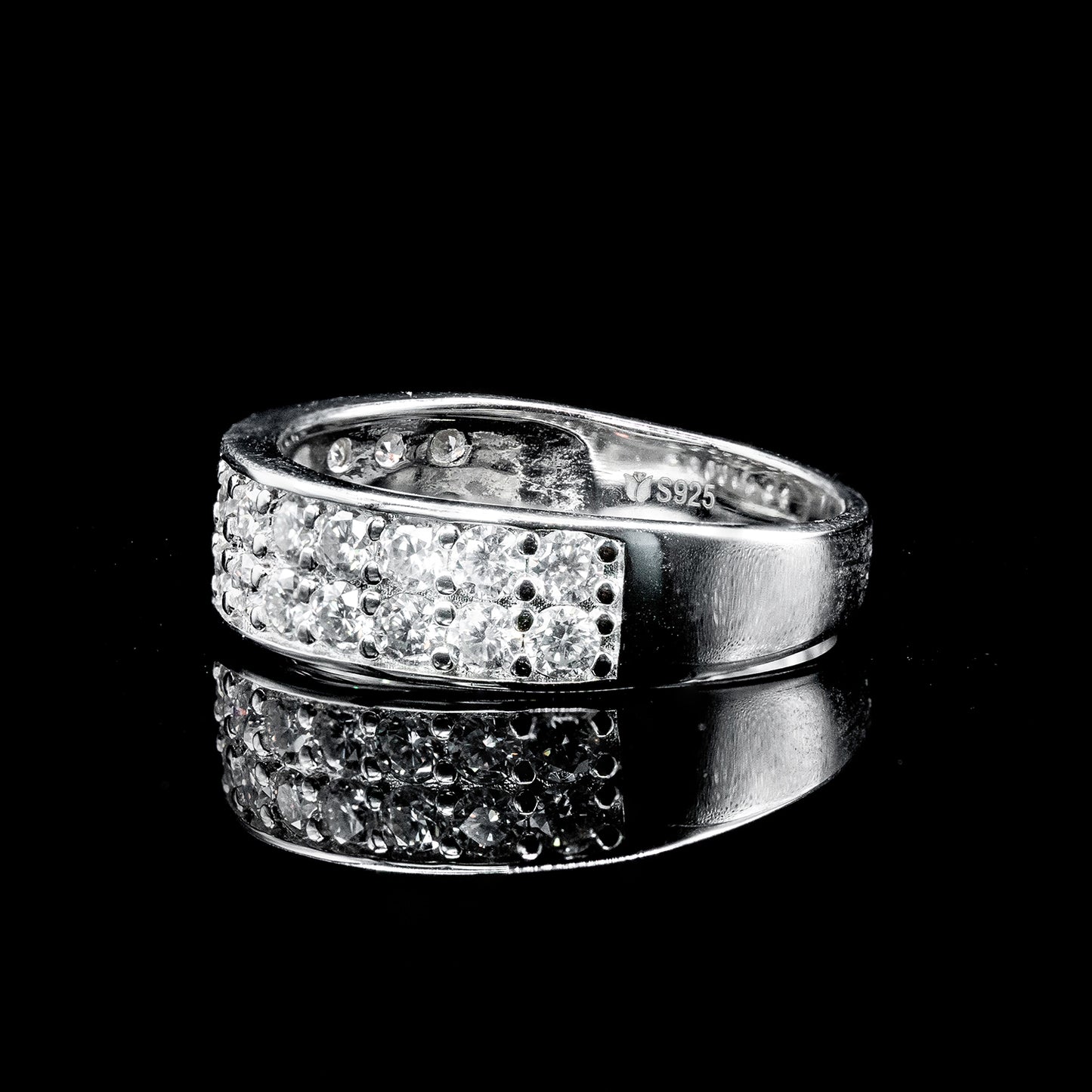 Moissanite Diamond VVS D Color 2 Row half wedding band for men with 925 silvers | PASS DIAMOND TESTER!!!