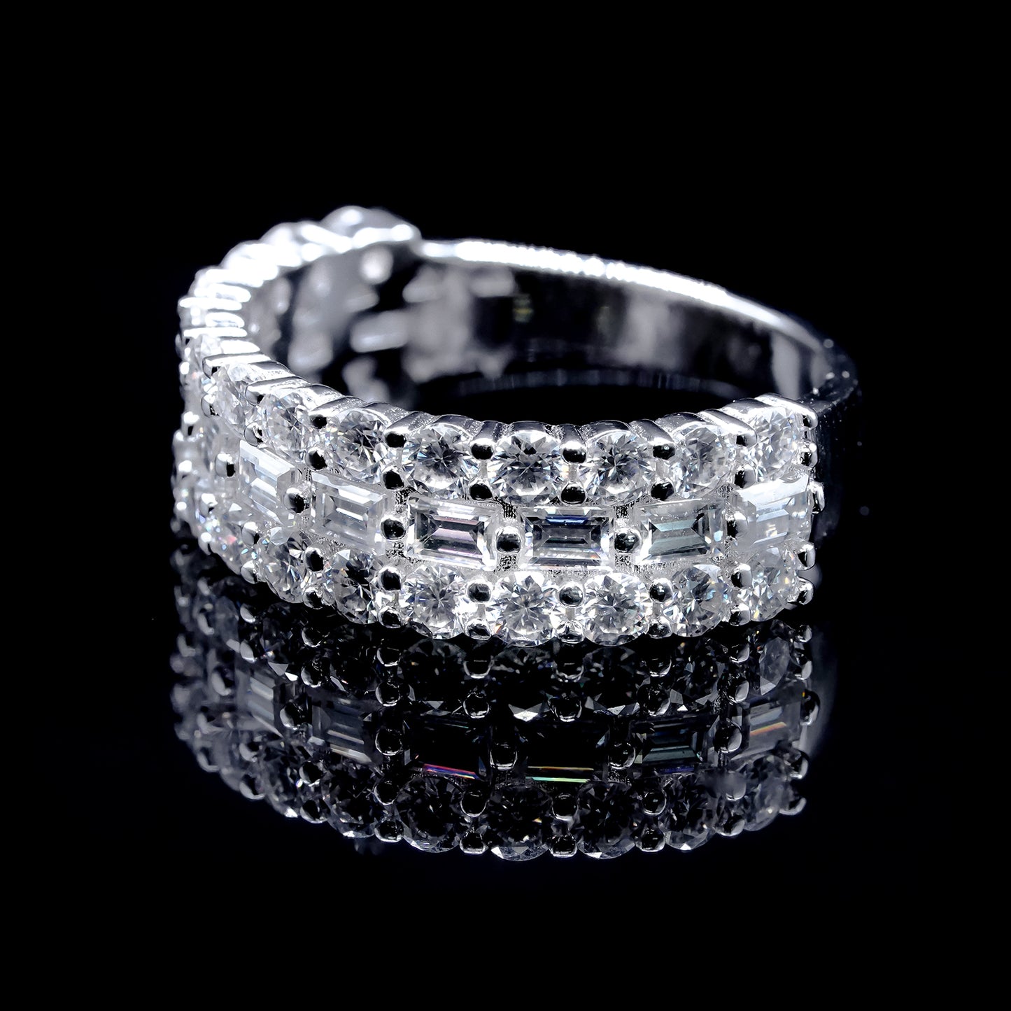 Women’s Moissanite Diamond VVS D Color Baguettes Cocktail Band, Half Eternity Band | PASS DIAMOND TESTER!!!