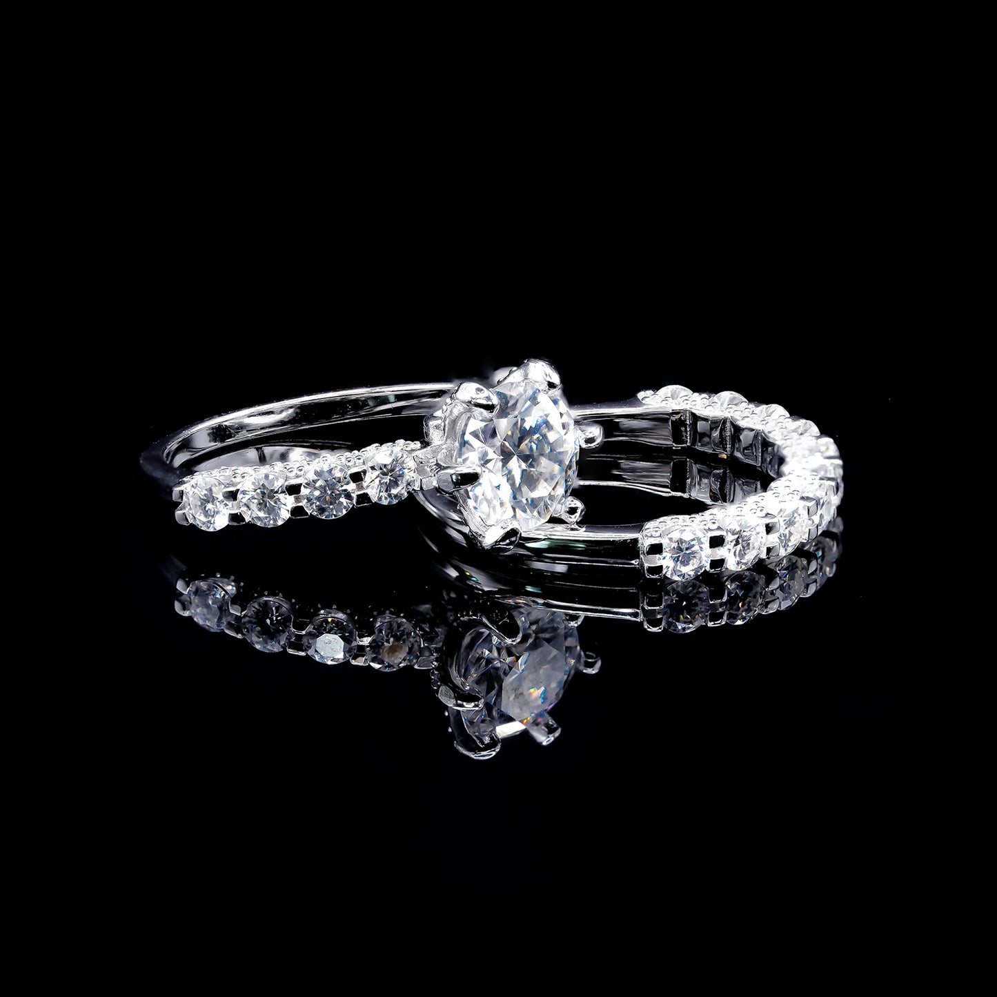 Women’s Moissanite Diamond VVS D Color Half  Eternity Wedding Set | PASSES DIAMOND TESTER!!!