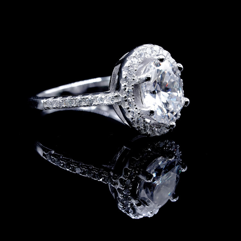 Moissanite Diamond Oval Cut Halo Ring 2 Carat with Pavé Band
