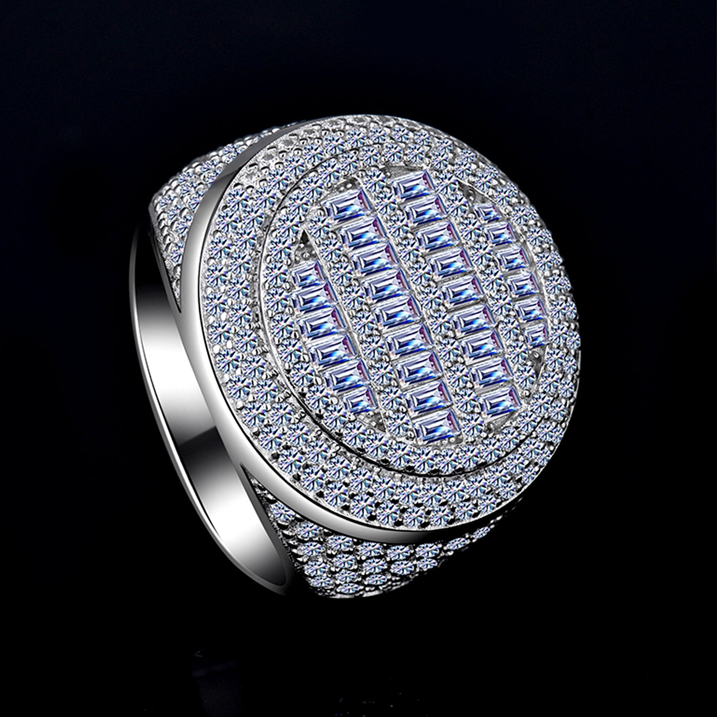 Round & Baguette Cut Moissanite Diamond VVS D Color Hip Hop Ice Out Ring Real 925 Silver |PASS DIAMOND TESTER!!!