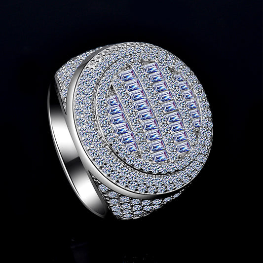 Round & Baguette Cut Moissanite Diamond VVS D Color Hip Hop Ice Out Ring Real 925 Silver |PASS DIAMOND TESTER!!!