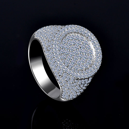 Moissanite Diamond VVS D Color Circle-Shaped Signet Ring for men with Real 925 Silver | PASS DIAMOND TESTER!!!