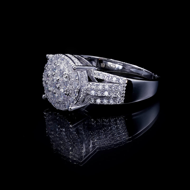 Moissanite Diamond Round Cluster Ring with Pavé Band – 1.1ct VVS D Color