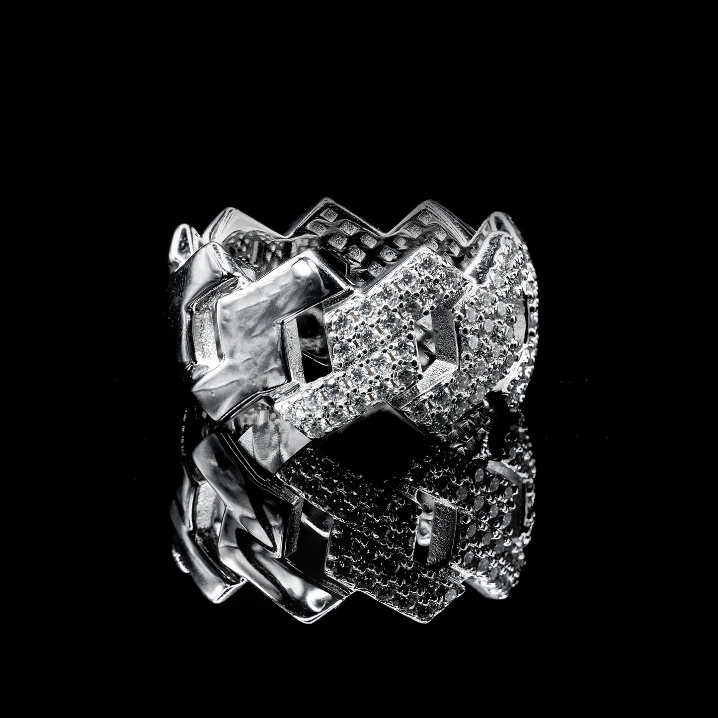 Moissanite Diamond VVS D Color2-Row Cuban Link Ring for Men with Real 925 silver | PASS DIAMOND TESTER!!!