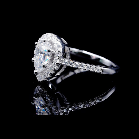 Women’s Moissanite Diamond VVS D Color Pear Shape Halo Style Ring | PASS DIAMOND TESTER!!!