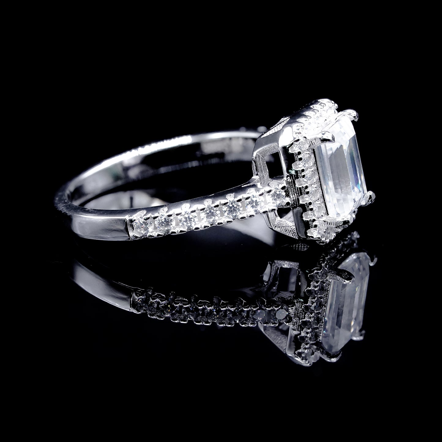 Emerald Moissanite Diamond VVS D Color Halo Engagement Promise Ring | PASSES DIAMOND TESTER!!!