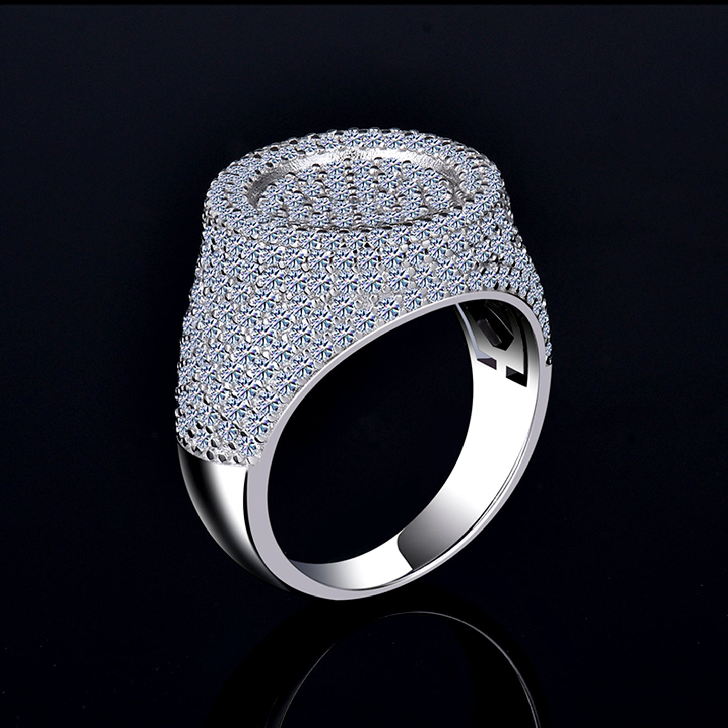 Moissanite Diamond VVS D Color Circle-Shaped Signet Ring for men with Real 925 Silver | PASS DIAMOND TESTER!!!