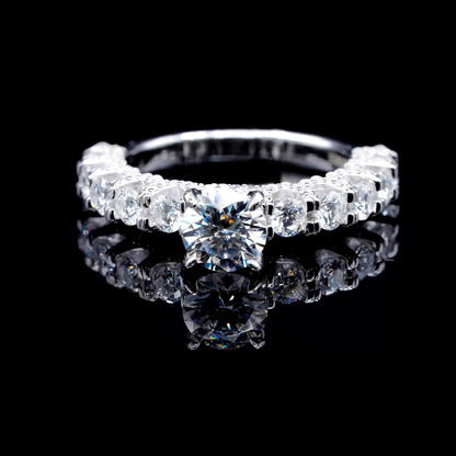Pave Style Round Moissanite Diamond VVS D Color Engagement Ring | PASSES DIAMOND TESTER!!!