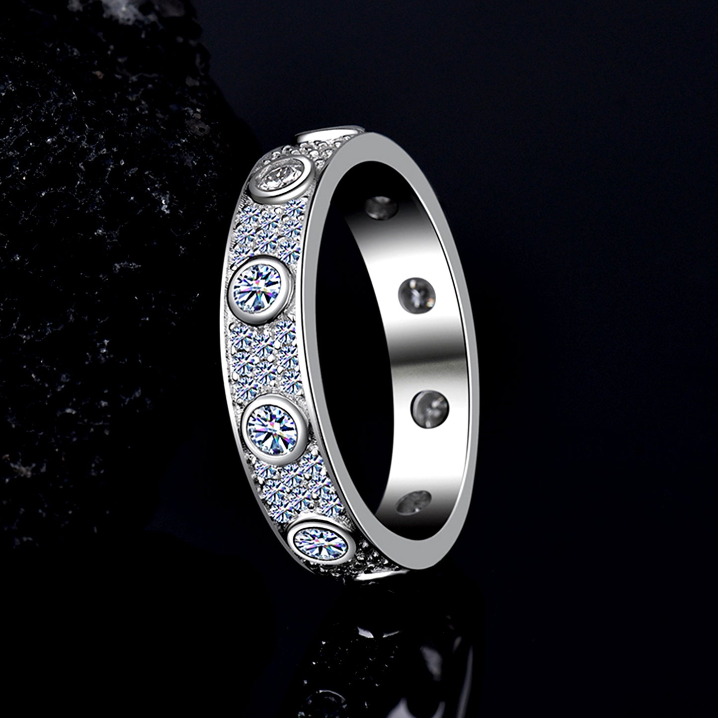 Classic Round Moissanite Diamond Eternity Unisex Wedding Band | 925 silver | PASS DIAMOND TESTER!!!