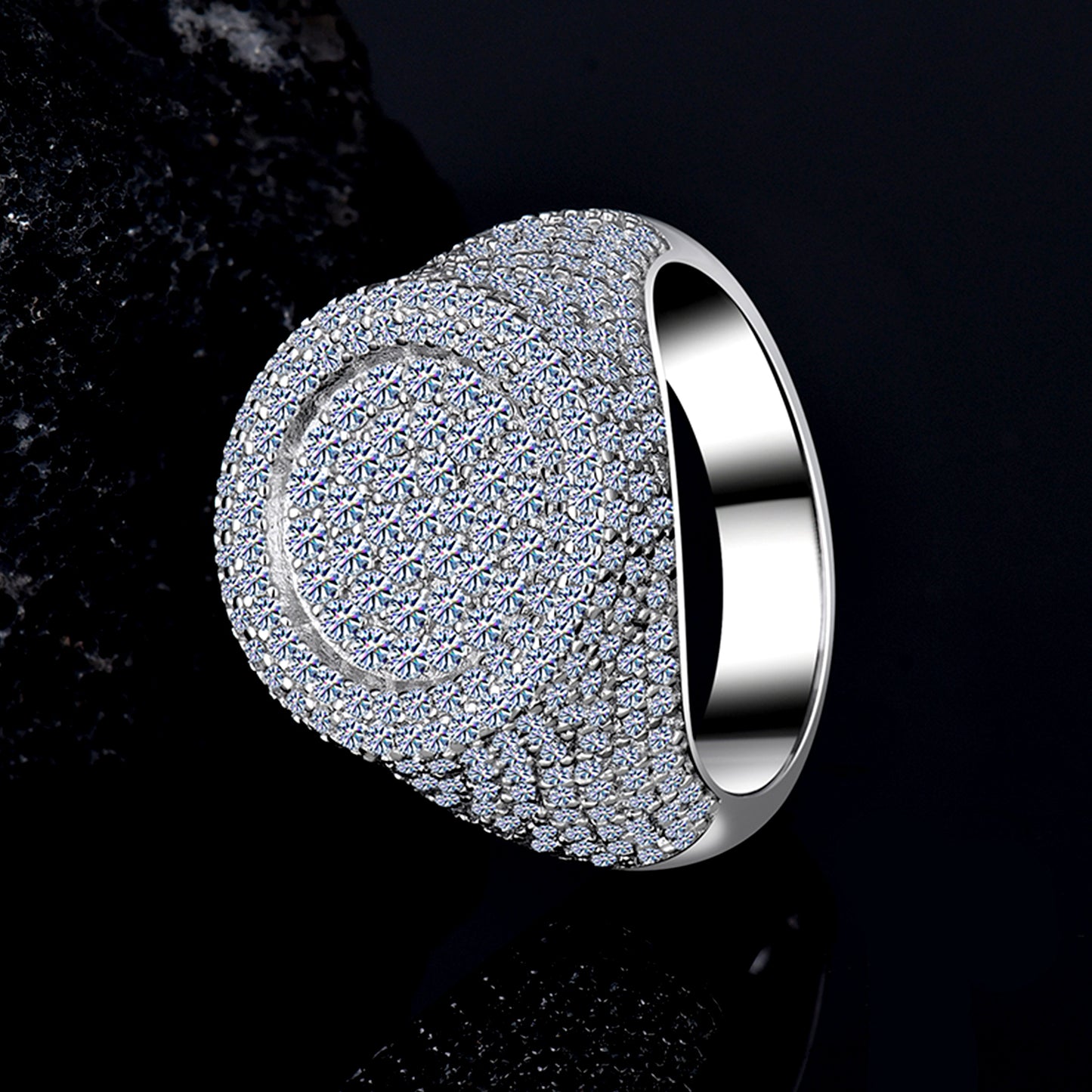 Moissanite Diamond VVS D Color Circle-Shaped Signet Ring for men with Real 925 Silver | PASS DIAMOND TESTER!!!