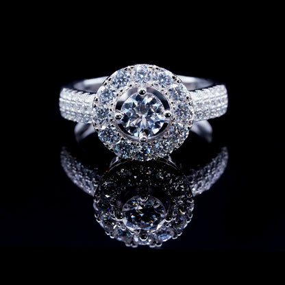 Women’s Moissanite Diamond VVS D Color Round Halo Style Ring | PASS DIAMOND TESTER!!!