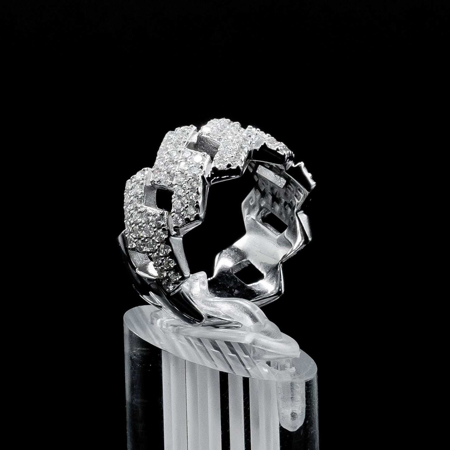 Moissanite Diamond VVS D Color2-Row Cuban Link Ring for Men with Real 925 silver | PASS DIAMOND TESTER!!!