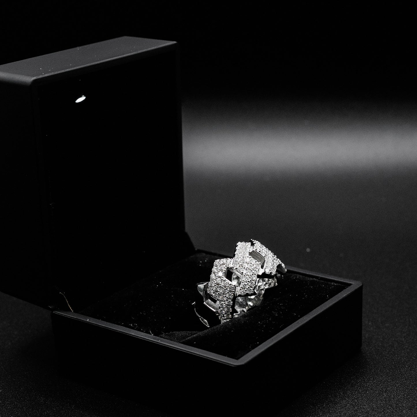 Moissanite Diamond VVS D Color2-Row Cuban Link Ring for Men with Real 925 silver | PASS DIAMOND TESTER!!!