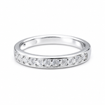 Round Moissanite Diamond Full Eternity Stackable Ring 1 Carat with a sleek silver band adorned with sparkling round moissanite diamonds set continuously around the ring.