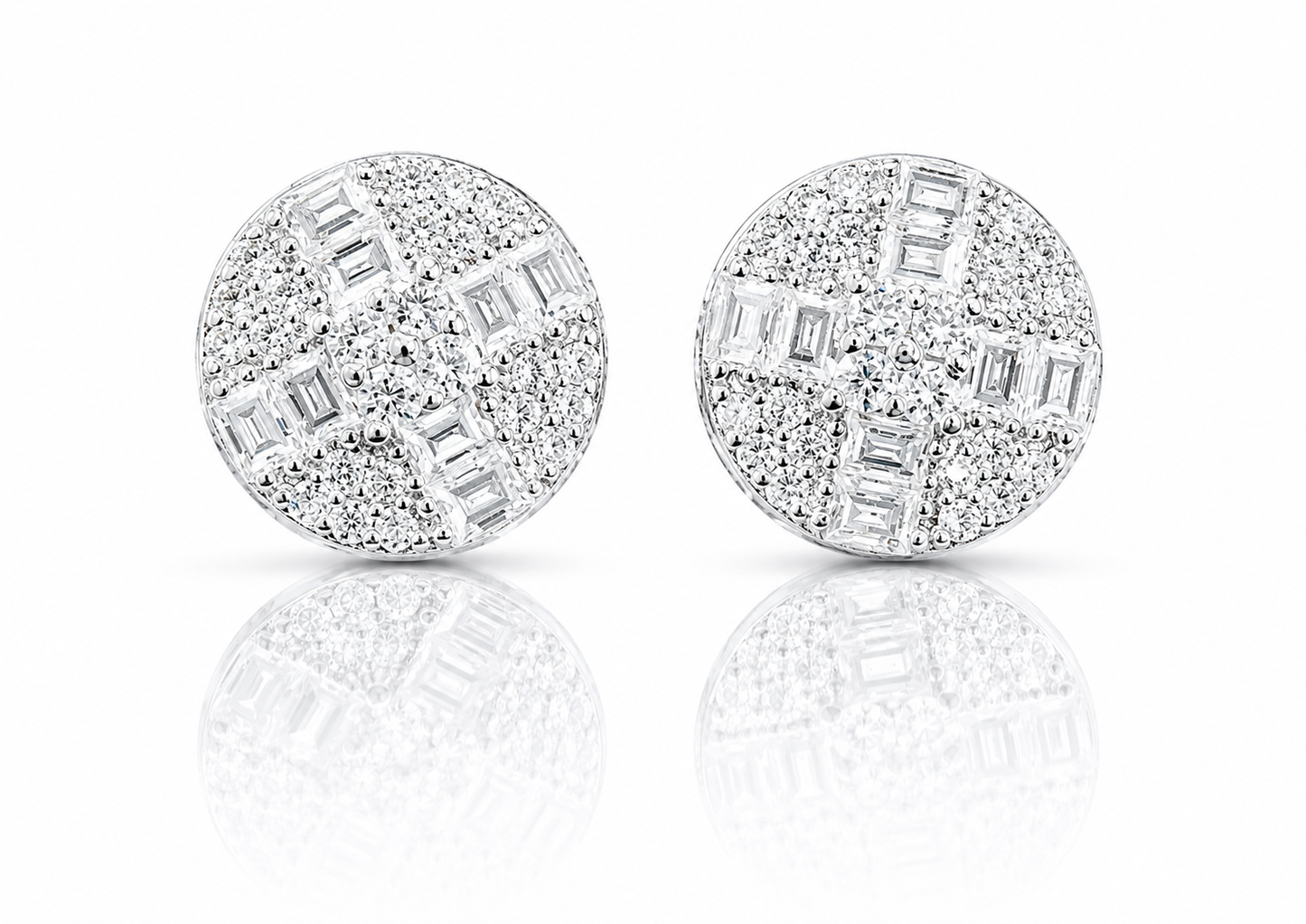 Moissanite round baguette stud earrings 9.5MM VVS D color GRA certified 925 sterling silver Atlanta Paradise Gems