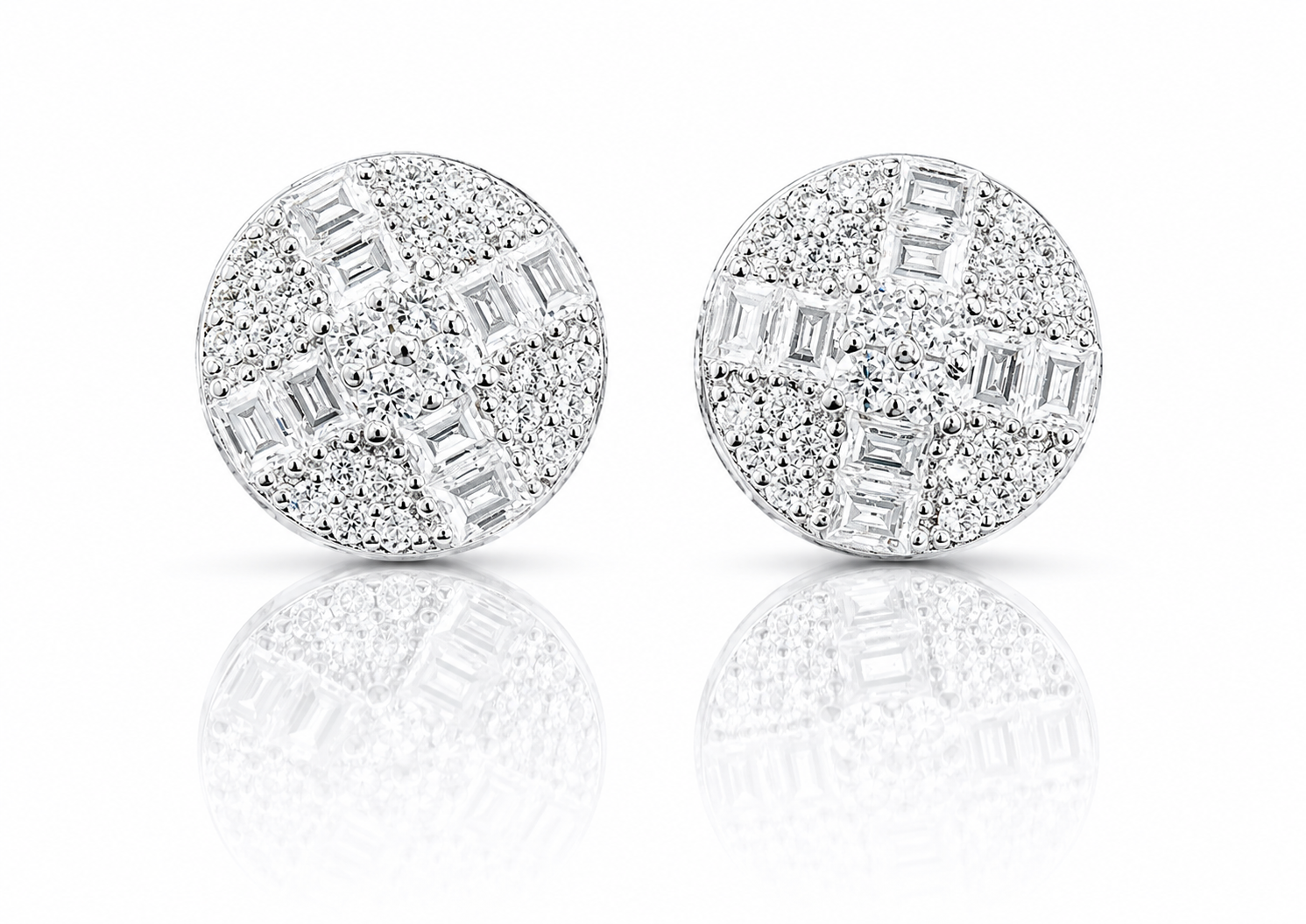 Moissanite round baguette stud earrings 9.5MM VVS D color GRA certified 925 sterling silver Atlanta Paradise Gems