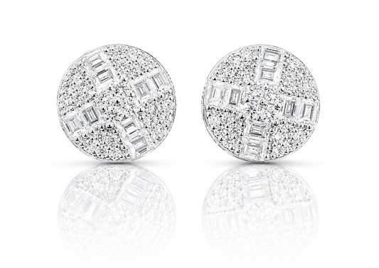 Moissanite round baguette stud earrings 9.5MM VVS D color GRA certified 925 sterling silver Atlanta Paradise Gems
