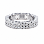 Moissanite Diamond Full Eternity Band Ring – 1.80ct Double Row showcasing sparkling round-cut moissanite stones set in two continuous rows on a sleek silver band.