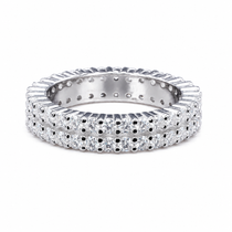 Moissanite Diamond Full Eternity Band Ring – 1.80ct Double Row showcasing sparkling round-cut moissanite stones set in two continuous rows on a sleek silver band.