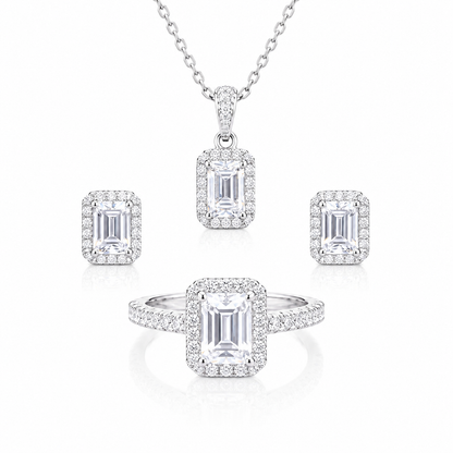 Emerald cut halo moissanite 3-piece women jewelry set 4CT VVS D color GRA certified 925 silver Atlanta