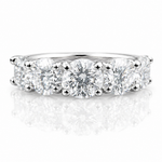 Moissanite 5-Stone Anniversary Ring 3.6CT | GRA Certified featuring five sparkling round stones set in a polished metal band, perfect for women seeking elegant rings.