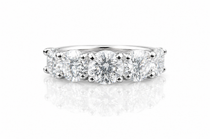 Moissanite 5-Stone Anniversary Ring 3.6CT | GRA Certified featuring five sparkling round stones set in a polished metal band, perfect for women seeking elegant rings.