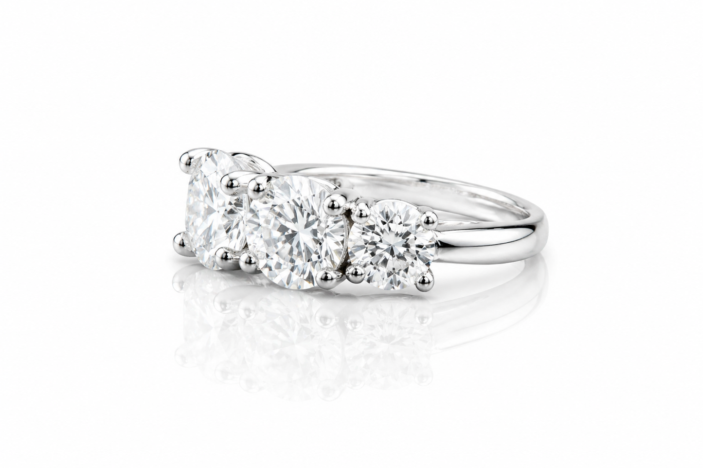 Moissanite 5-Stone Anniversary Ring 3.6CT | GRA Certified featuring three sparkling moissanite stones set in a polished silver band, elegant for women’s jewellery collections.