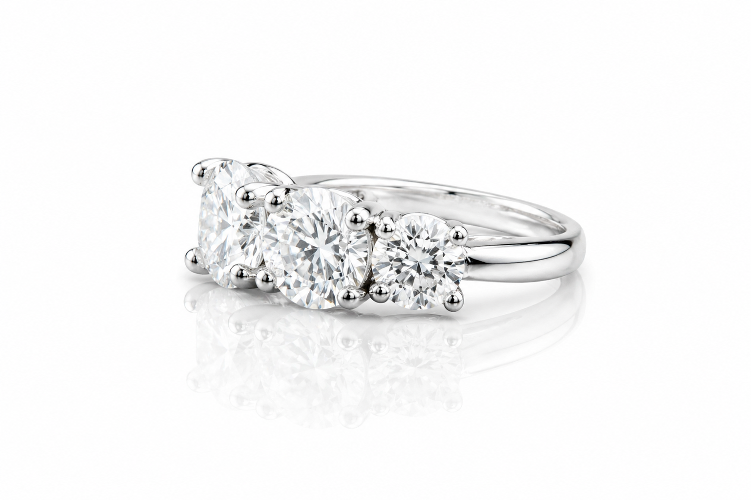 Moissanite 5-Stone Anniversary Ring 3.6CT | GRA Certified featuring three sparkling moissanite stones set in a polished silver band, elegant for women’s jewellery collections.