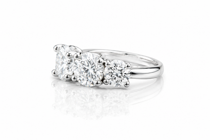 Moissanite 5-Stone Anniversary Ring 3.6CT | GRA Certified featuring three sparkling moissanite stones set in a polished silver band, elegant for women’s jewellery collections.