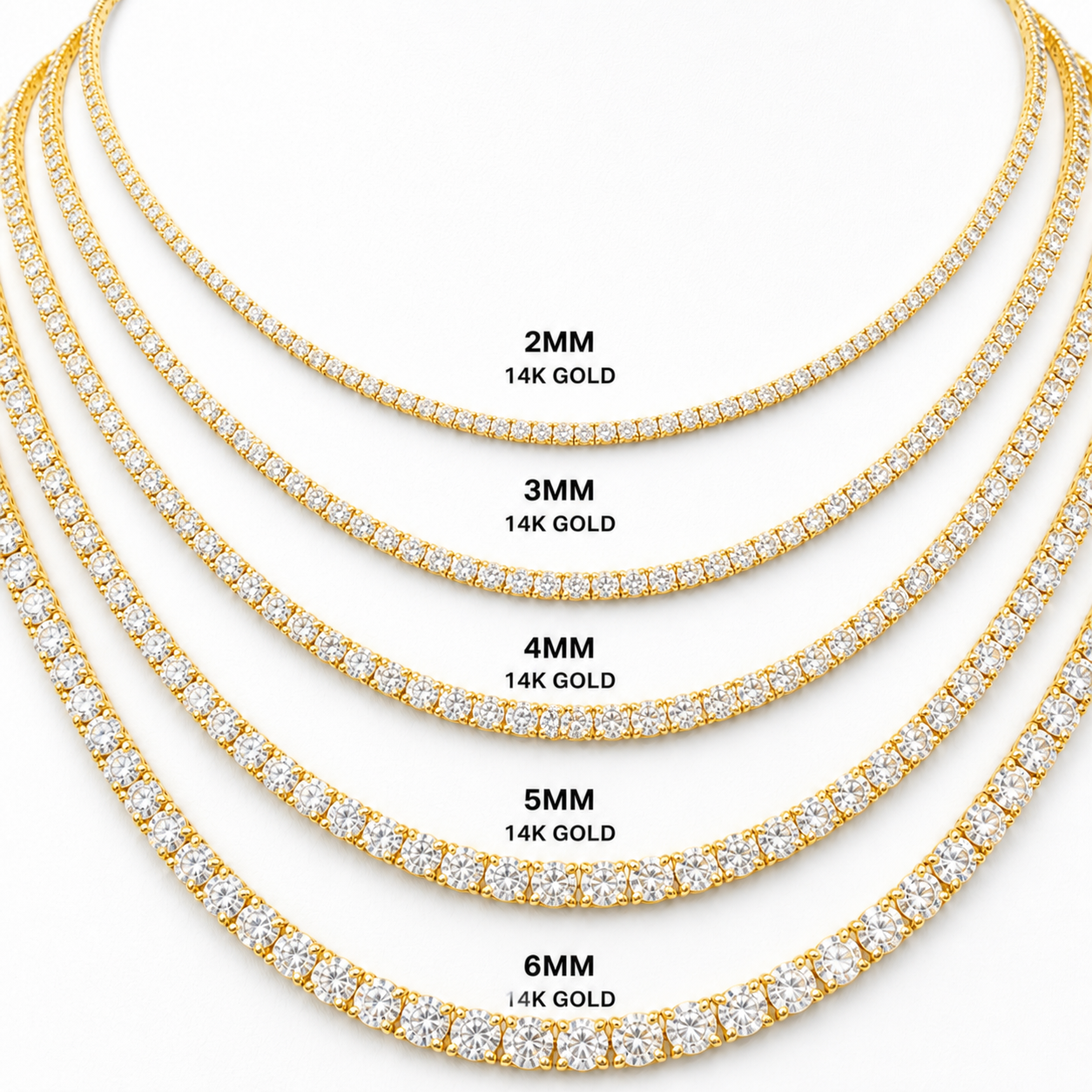 GRA certified moissanite tennis chain 4MM 14K gold VVS D color passes diamond tester men women