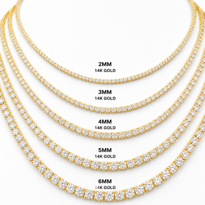 GRA certified moissanite tennis chain 4MM 14K gold VVS D color passes diamond tester men women