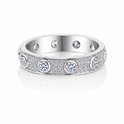Round moissanite eternity unisex wedding band VVS D color GRA certified 925 silver Atlanta Paradise Gems