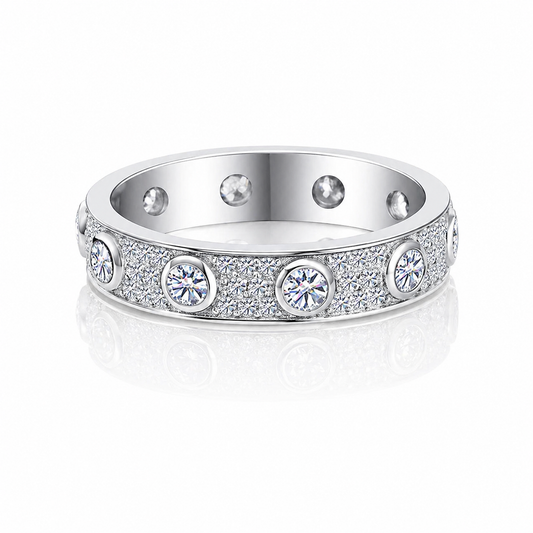 Round moissanite eternity unisex wedding band VVS D color GRA certified 925 silver Atlanta Paradise Gems