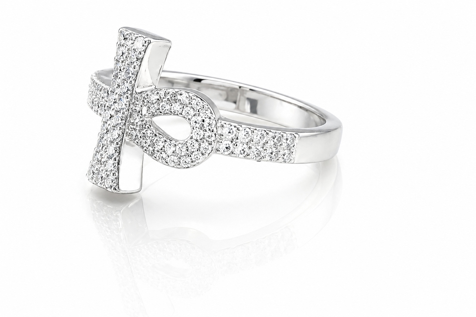 Moissanite Ankh Cross Ring 1.2CT Unisex | GRA Certified 925 Silver featuring a sparkling ankh cross design adorned with moissanite stones on a polished silver band.