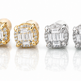 Moissanite Double Baguette Halo Studs 8.5MM