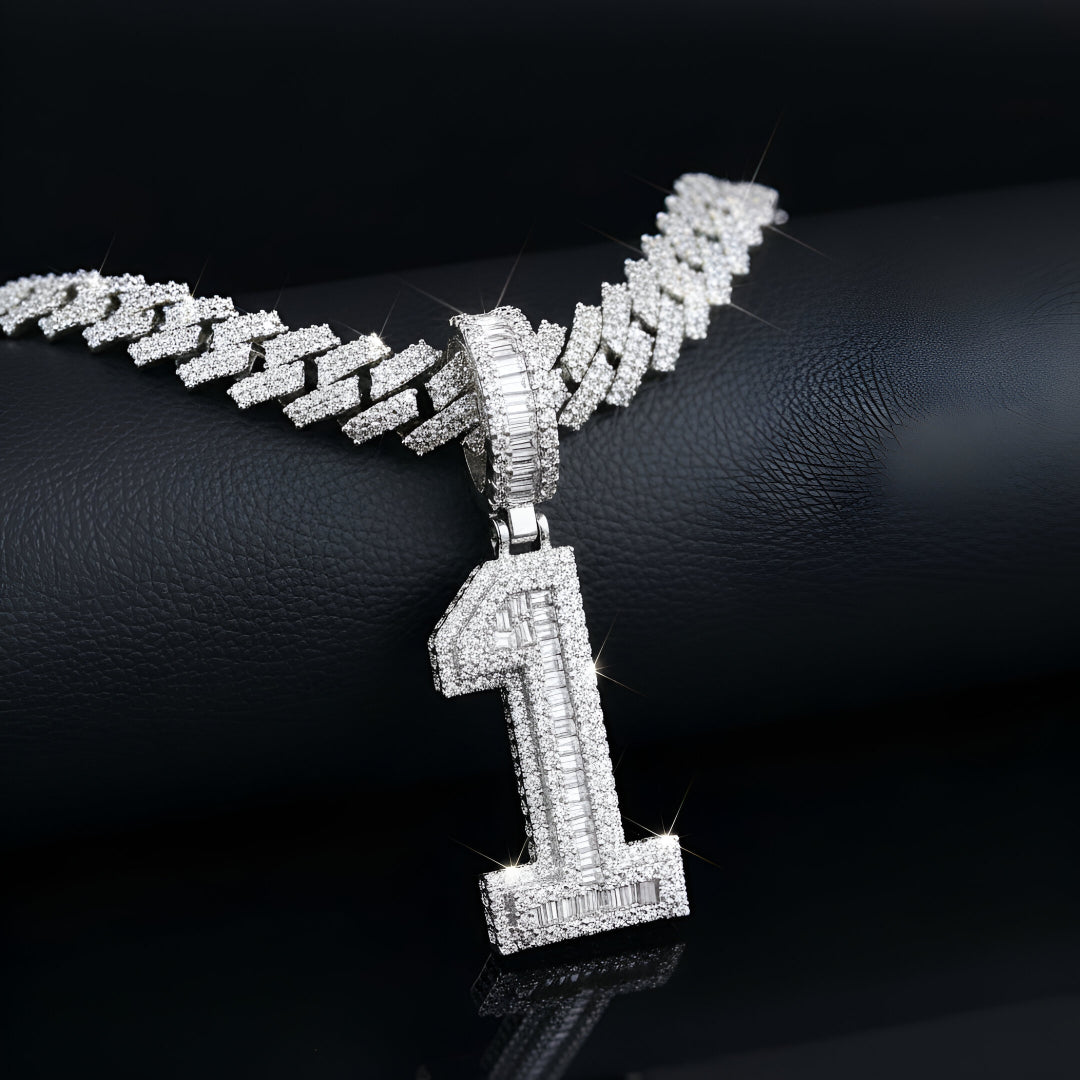 "0-9 " BAGUETTE STONE Style Numbers Charm with Moissanite Diamond VVS D Color | 925 SILVER | PASS DIAMOND TESTER!!!