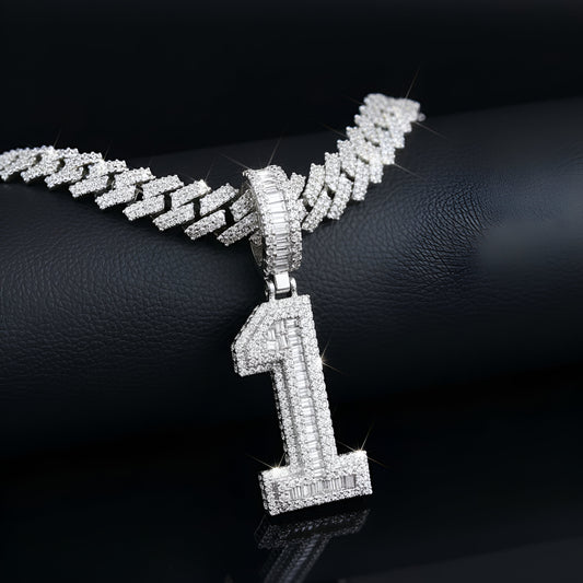 "0-9 " BAGUETTE STONE Style Numbers Charm with Moissanite Diamond VVS D Color | 925 SILVER | PASS DIAMOND TESTER!!!