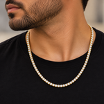 4mm moissanite tennis chain in 14K gold plated 925 silver worn on neck, VVS D color