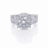 Round Moissanite Cluster Engagement Ring 1.5CT | GRA Certified featuring a sparkling cluster of moissanite stones with a detailed band designed for a brilliant and elegant look.