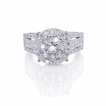 Round Moissanite Cluster Engagement Ring 1.5CT | GRA Certified featuring a sparkling cluster of moissanite stones with a detailed band designed for a brilliant and elegant look.