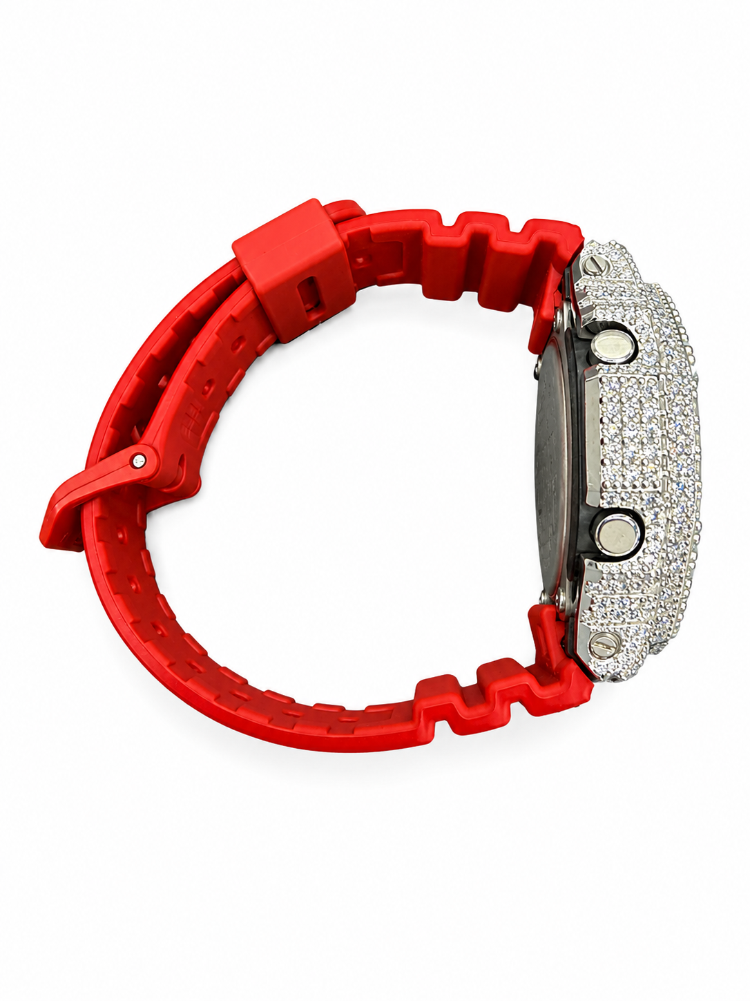 Iced Out Red G-Shock Moissanite Watch | 925 Silver or Brass Bezel