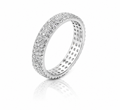 Moissanite 3-Row Full Eternity Pave Pinky Ring | GRA Certified featuring three rows of sparkling stones set in a polished band, designed for elegant everyday wear.