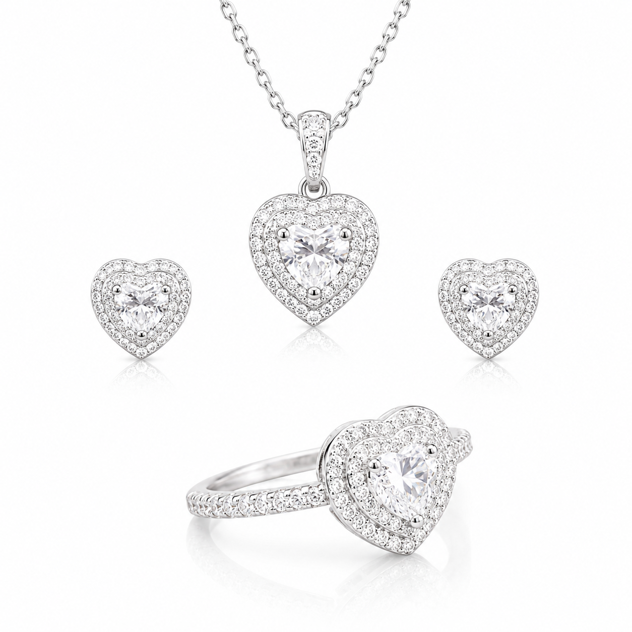 Women's moissanite 3-piece jewelry set ring earrings necklace VVS D color GRA certified 925 silver Atlanta