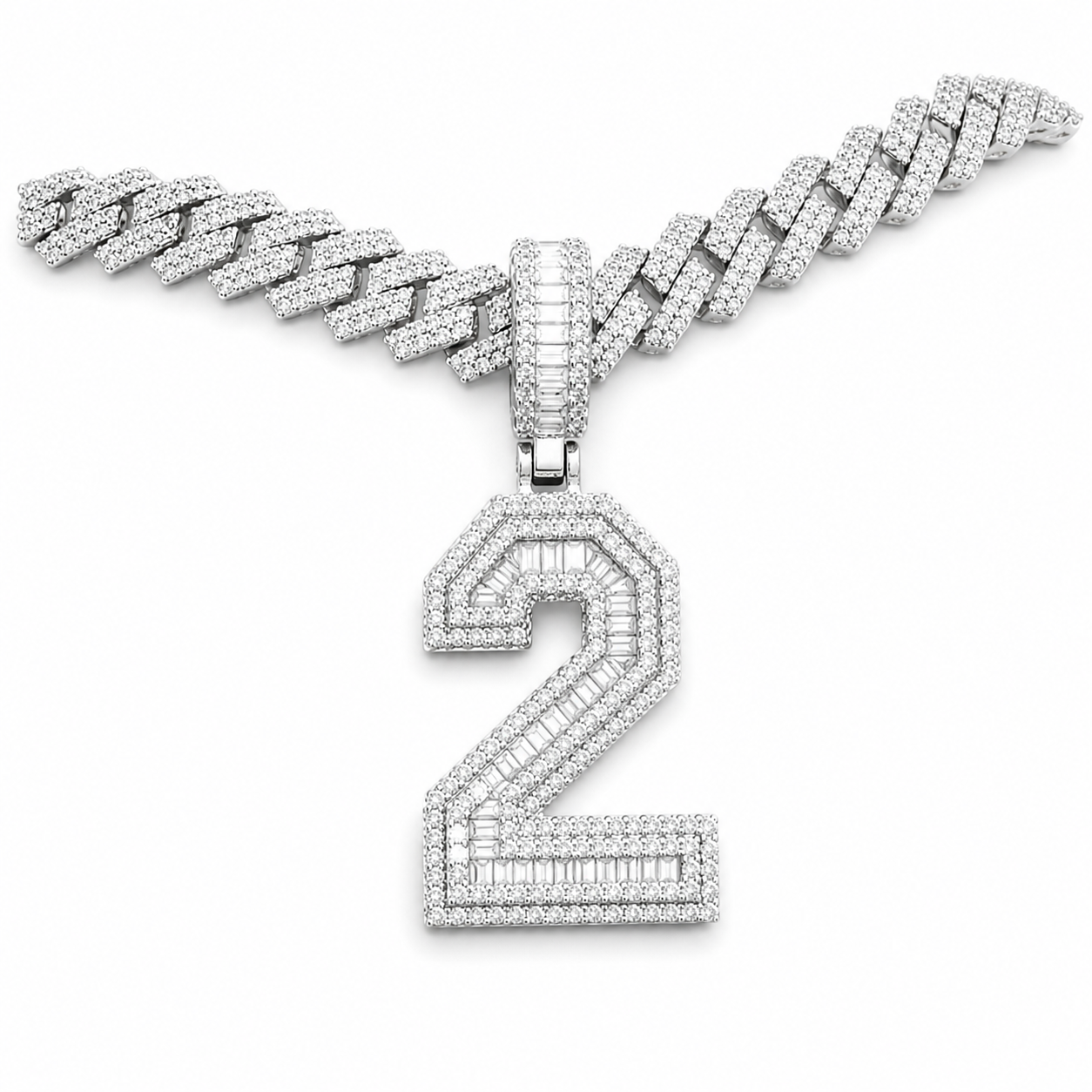 Custom Moissanite Baguette Number Pendant | 3ct VVS D Color | 925 Silver | Iced Out