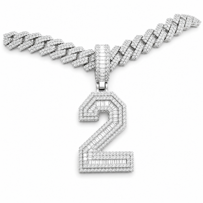 Custom Moissanite Baguette Number Pendant | 3ct VVS D Color | 925 Silver | Iced Out