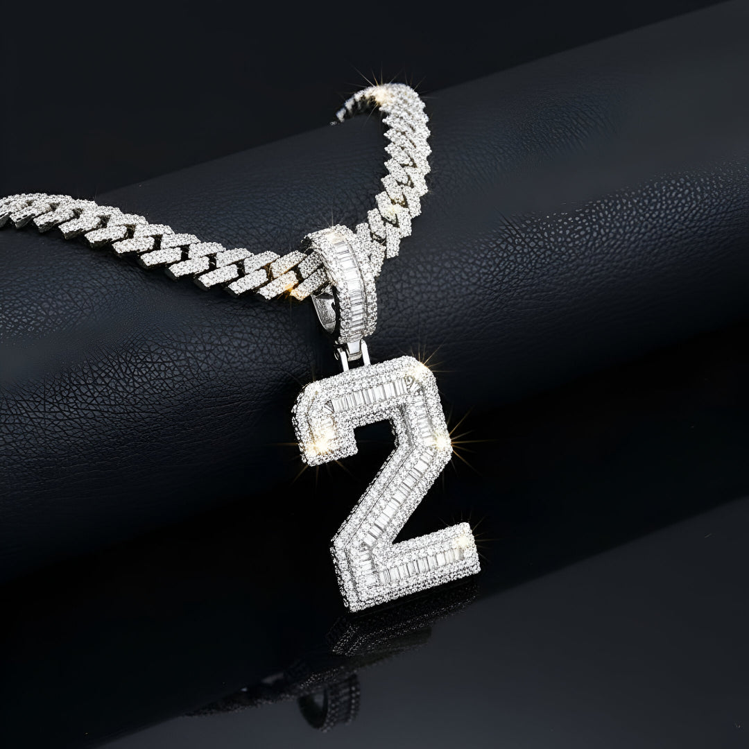 "0-9 " BAGUETTE STONE Style Numbers Charm with Moissanite Diamond VVS D Color | 925 SILVER | PASS DIAMOND TESTER!!!